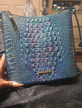 Brahmin Dragon.... SOLD OUT Teal/Blue Iridescent Croc-Embossed Shoulder Bag